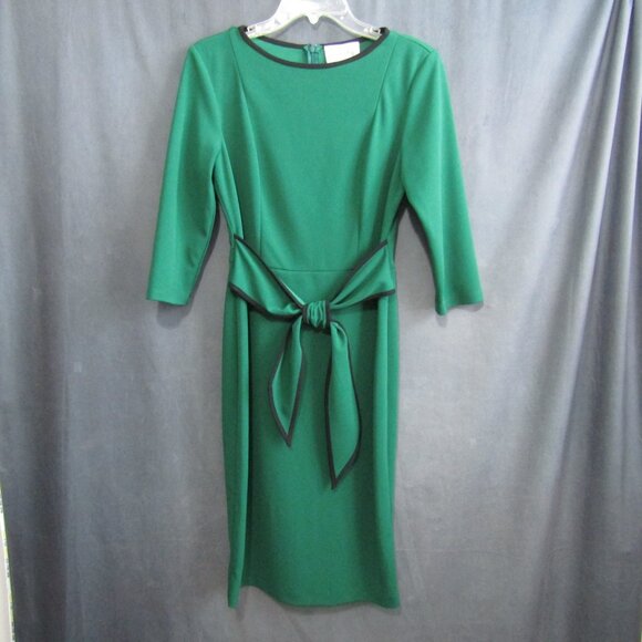 Joseph Ribkoff Green Contrast Trim Sheath Dress Womens Size 10 Tie Front 3/4 Slv - Picture 8 of 9